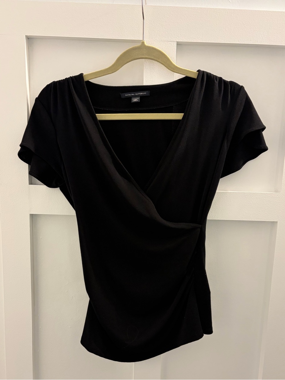 Banana Republic Black Surplice Flutter Sleeve Top